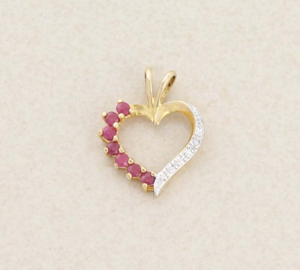 Pendant Only 18k Gold Over Sterling Silver Natural Ruby & Diamond Heart Pendant